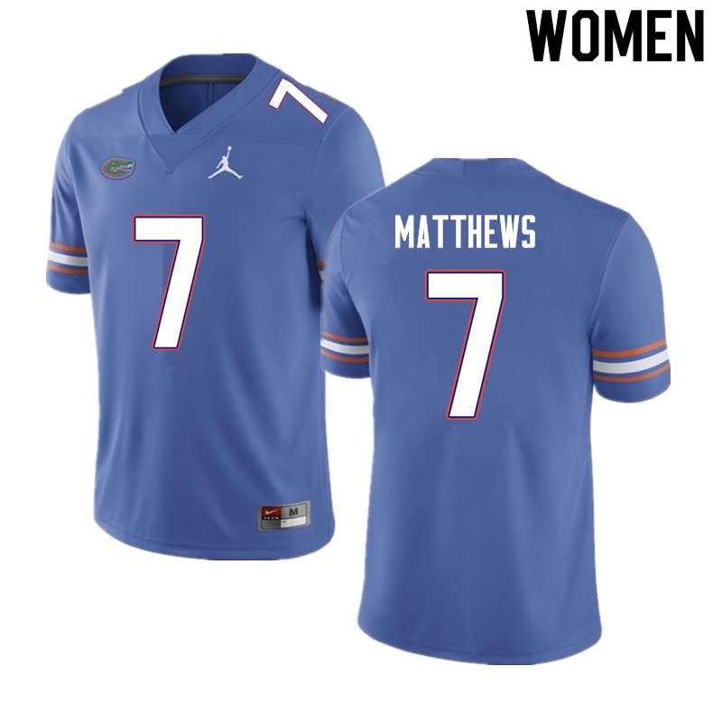 NCAA Florida Gators Luke Matthews Women's #7 Nike Blue Stitched Authentic College Football Jersey NGF3464EE